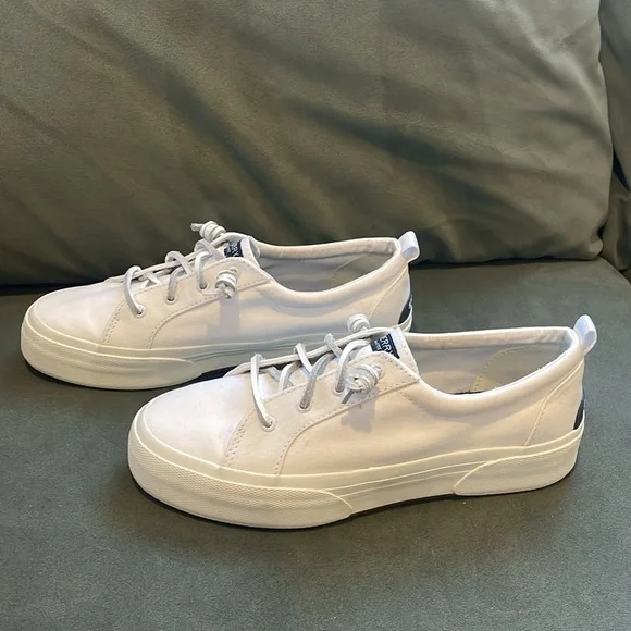Sperry White Canvas Slip On Top Siders Sz 9.5 - Picture 5 of 6
